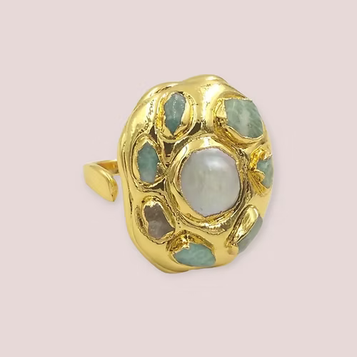 Gaia Bloom Ring - 22ct Gold Plated - Amazonite