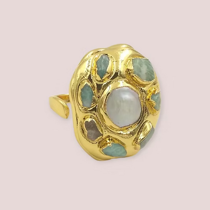 Gaia Bloom Ring - 22ct Gold Plated - Amazonite
