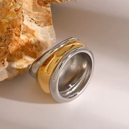 Duo Dome Ring 18ct Gold and Silver Plated - Stainless steel
