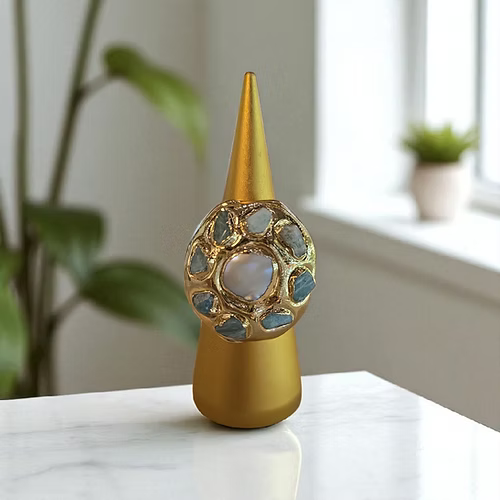 Gaia Bloom Ring - 22ct Gold Plated - Amazonite