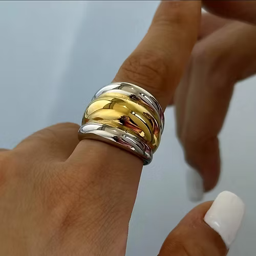 Duo Dome Ring 18ct Gold and Silver Plated - Stainless steel