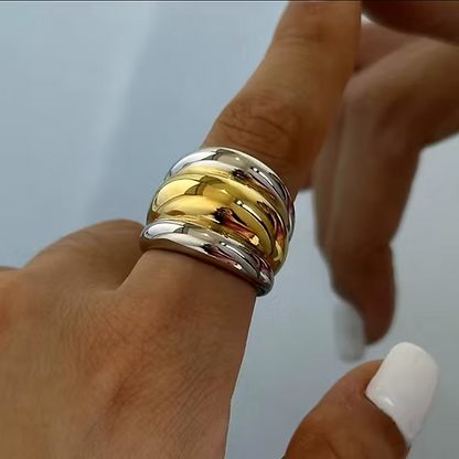 Duo Dome Ring 18ct Gold and Silver Plated - Stainless steel