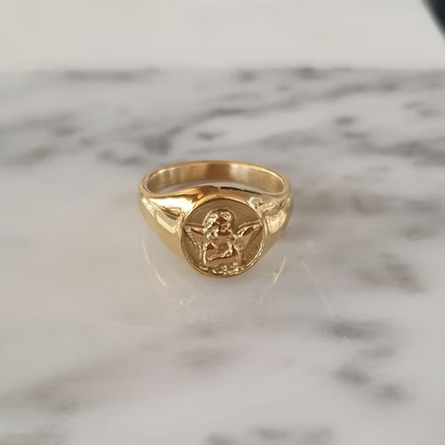 Cherub Signet Ring 18ct Gold & Silver Plated Stainless Steel