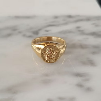 Cherub Signet Ring 18ct Gold & Silver Plated Stainless Steel