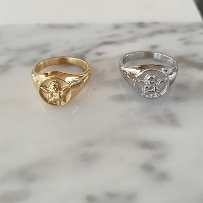 Cherub Signet Ring 18ct Gold & Silver Plated Stainless Steel