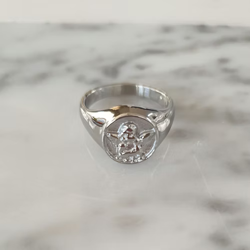 Cherub Signet Ring 18ct Gold & Silver Plated Stainless Steel