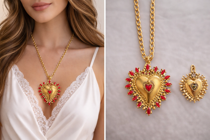 Sacred Heart Necklace – Red Crystal Heart – Sacred Heart Collection