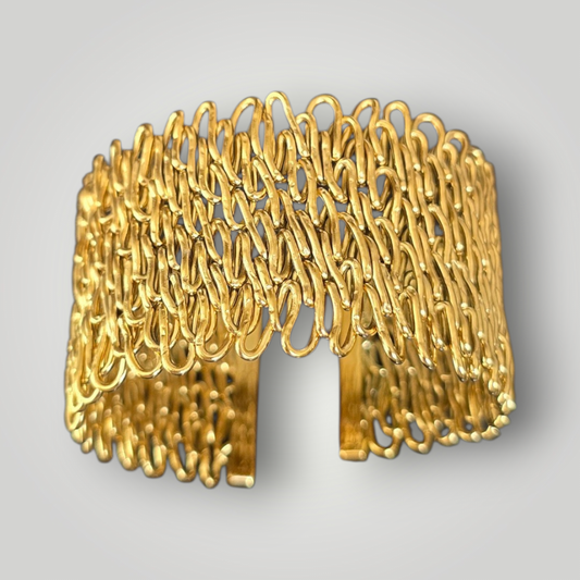 Statement Gold Cuff Bracelet – Stainless Steel Matte Finish Wide Cuff