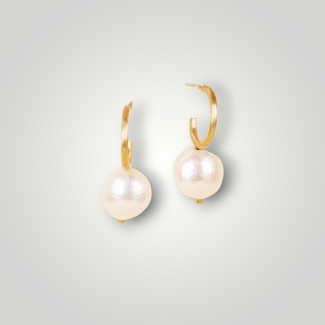 Perla Mini Freshwater Pearl Drop Hoops - 18K Gold Inlay Matte Earrings