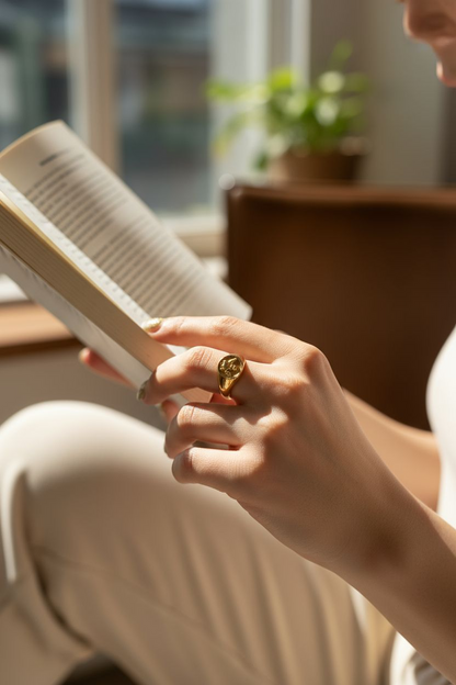 Cherub Signet Ring 18ct Gold & Silver Plated Stainless Steel