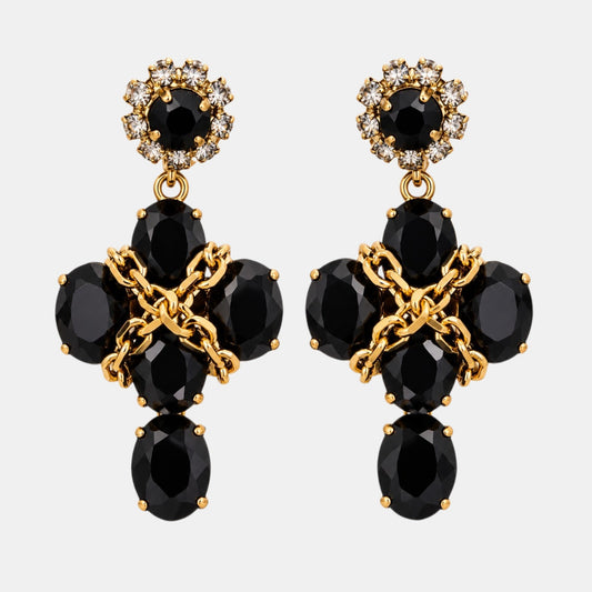 Black Crystal Chain Statement Earrings