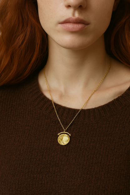 Athena Textured Silver Medallion Necklace - 925 Sterling Silver