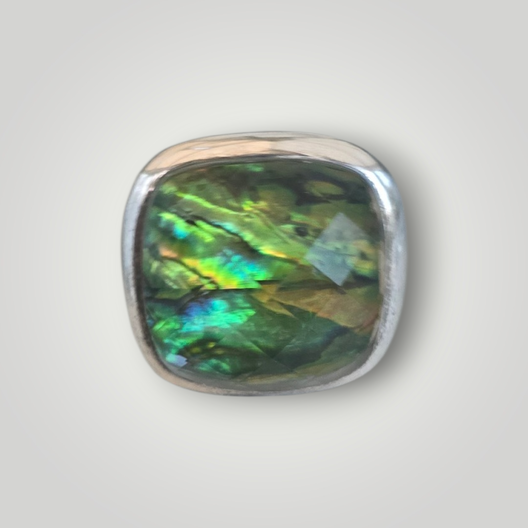 Vintage Mexican 925 Sterling Silver Abalone Statement Ring