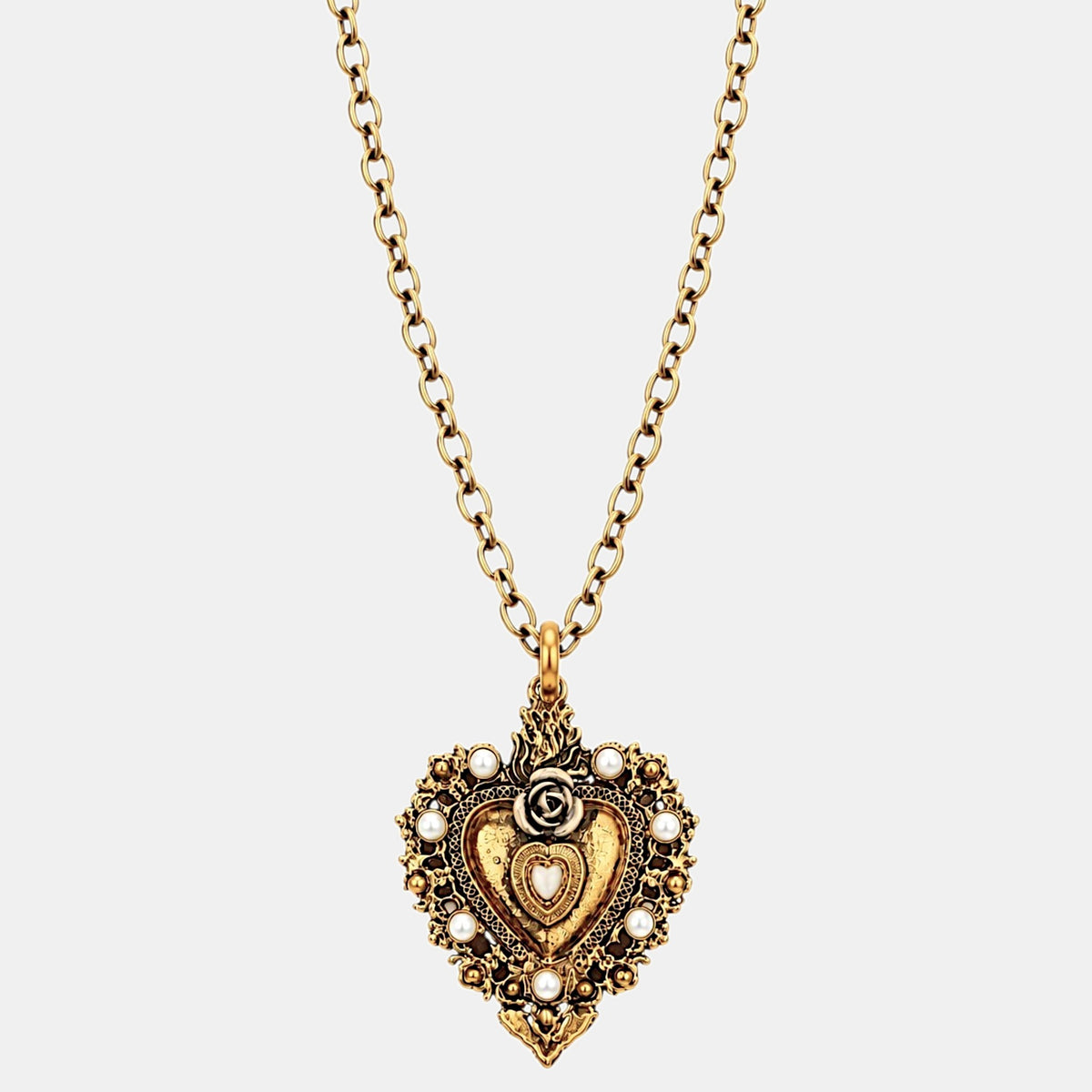 Petite Sacred Heart Pearl Necklace