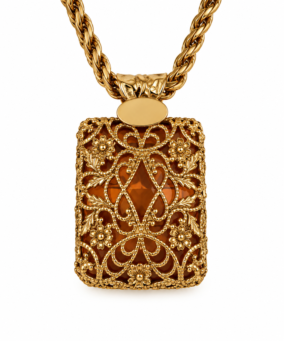 Amber Copper Crystal Filigree Necklace