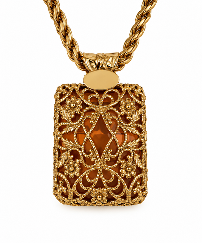 Amber Copper Crystal Filigree Necklace