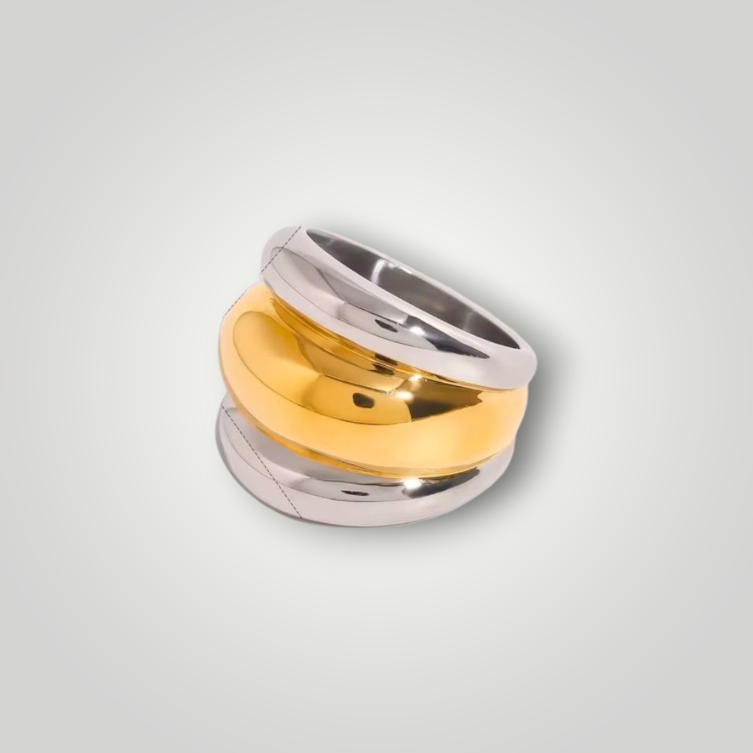 Duo Dome Ring 18ct Gold and Silver Plated - Stainless steel