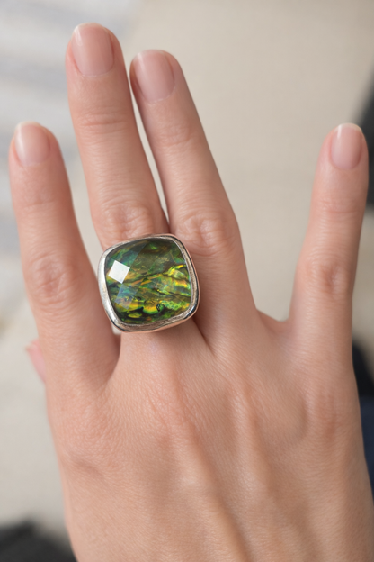 Vintage Mexican 925 Sterling Silver Abalone Statement Ring