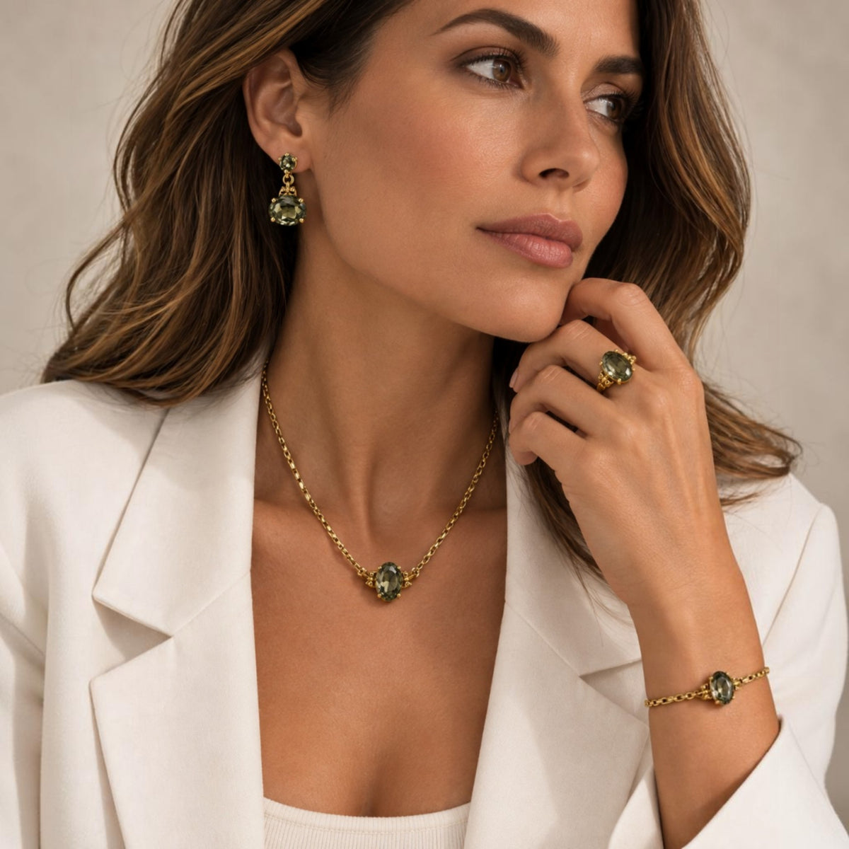 Olive Green Crystal Statement Necklace