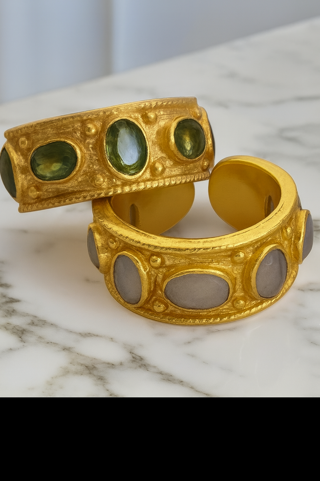 Natural Rainbow Moonstone Ring – Adjustable 22ct Gold Plated