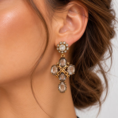 Smoky Crystal Chain Statement Earrings