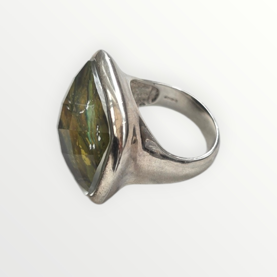 Vintage Mexican 925 Sterling Silver Abalone Statement Ring