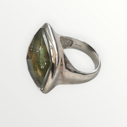 Vintage Mexican 925 Sterling Silver Abalone Statement Ring