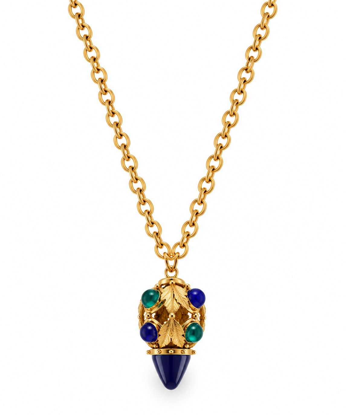 Midnight Blue & Green Statement Pendant Necklace.