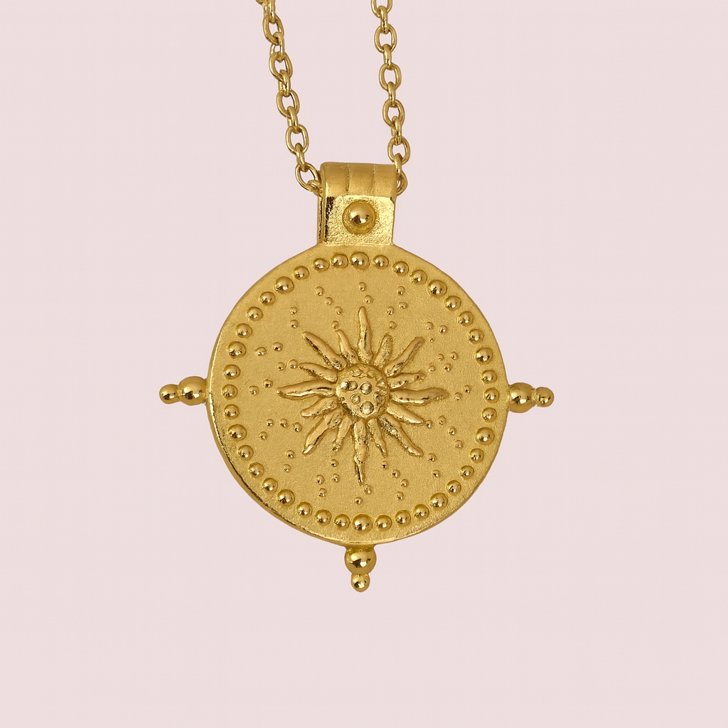 Solaris Sunburst Medallion Necklace - 18ct Gold Plated Stainless Steel