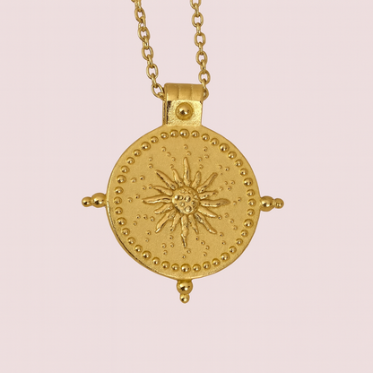 Solaris Sunburst Medallion Necklace - 18ct Gold Plated Stainless Steel