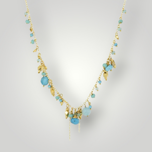 Clarissa Necklace Turquoise - 22ct Gold Plated Brass