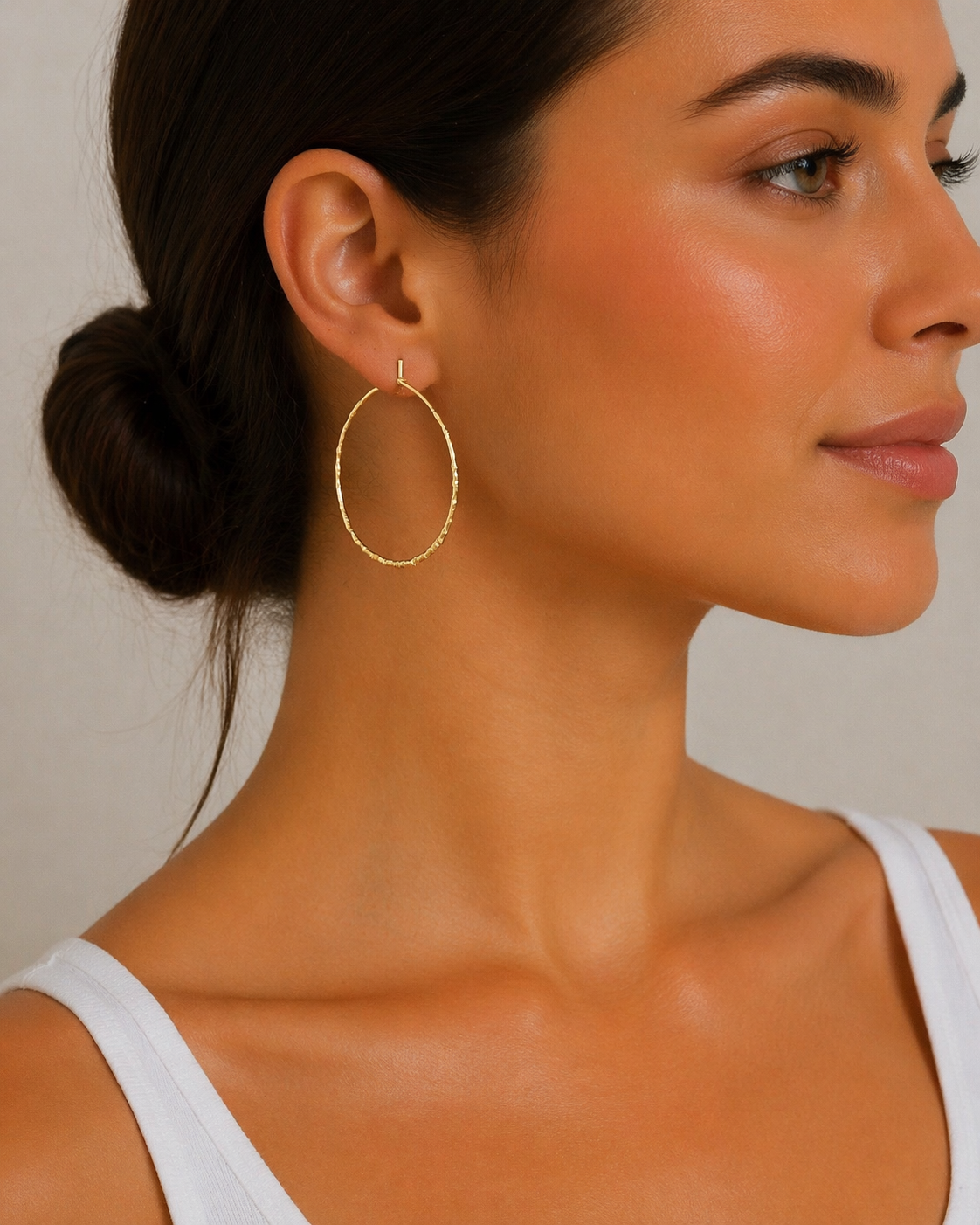 Large Hammered Gold Hoops – Stainless Steel Statement Earrings