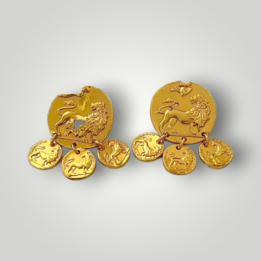 Mythos Lion Coin Drop Earrings - 18ct Gold Plated