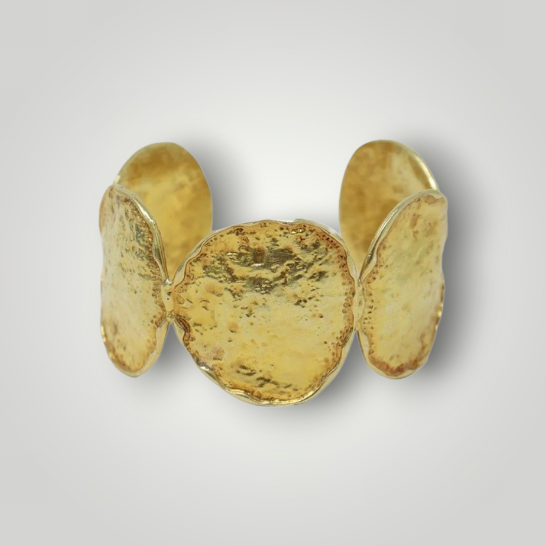Solea 22ct Gold Plated Hammered Disc Cuff Bracelet