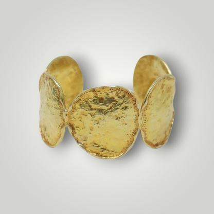 Solea 22ct Gold Plated Hammered Disc Cuff Bracelet