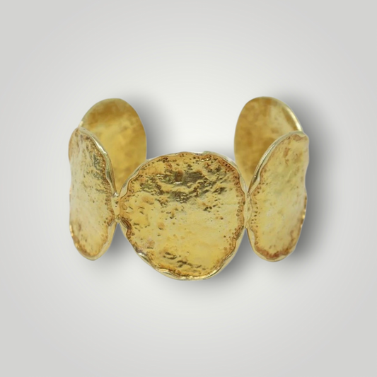 Solea 22ct Gold Plated Hammered Disc Cuff Bracelet