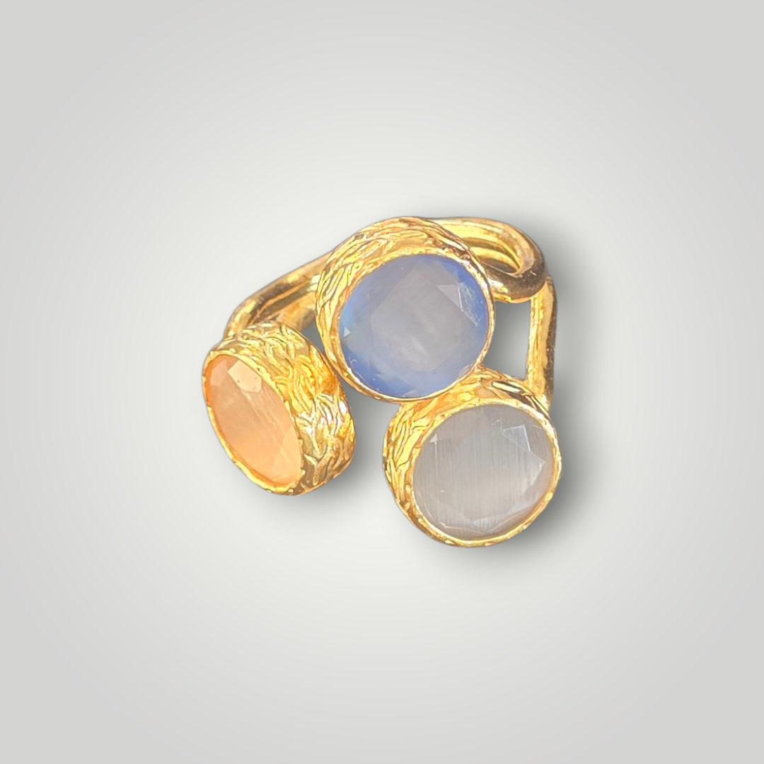 Trio Stone 18ct Gold Plated Adjustable Ring