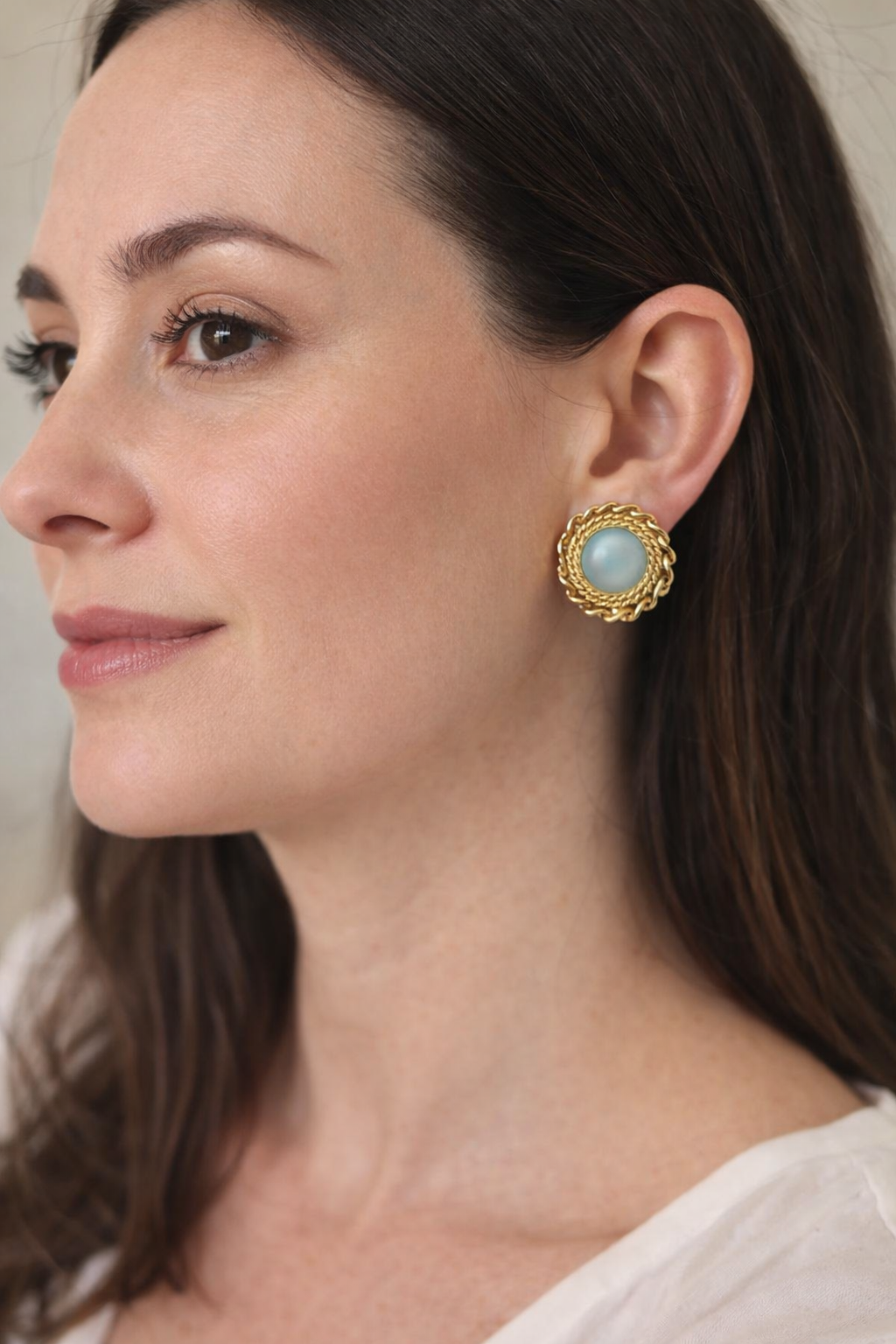 Vintage Azure Cabochon Rope Earrings - Signed SMK