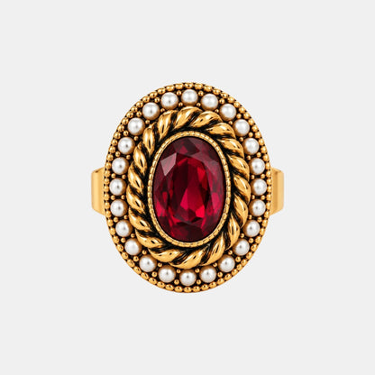 Garnet Red Ornate Cocktail Ring