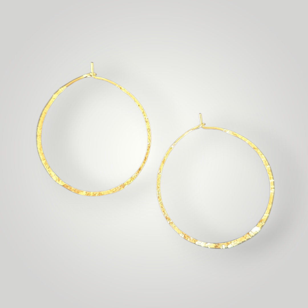 Hammered Gold Hoops – Stainless Steel Lightweight Earrings