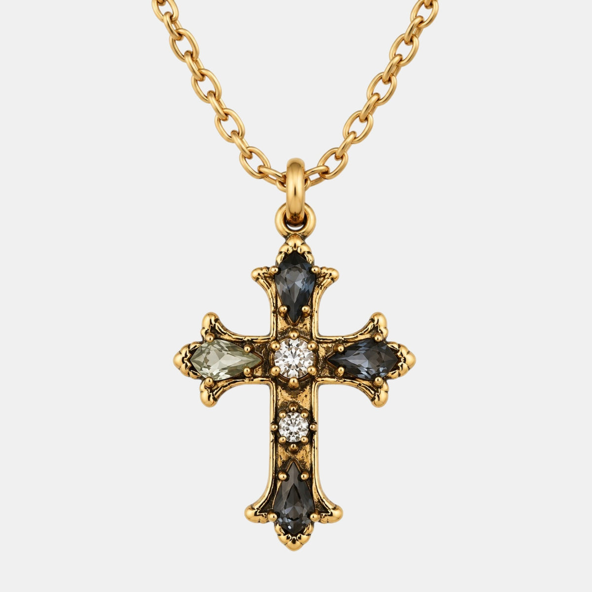 Antique Gold Smoky Crystal Cross Necklace