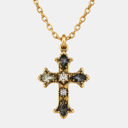 Antique Gold Smoky Crystal Cross Necklace