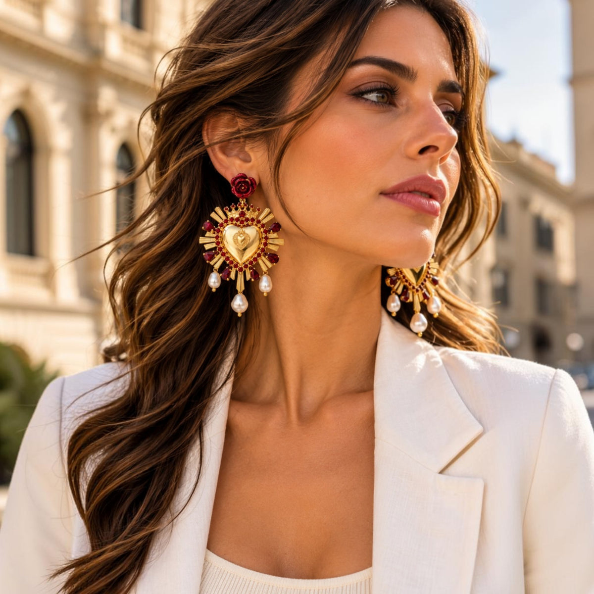 Radiant Sacred Heart Pearl Earrings