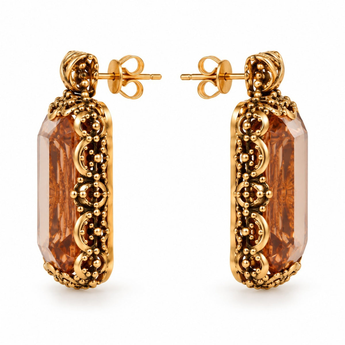 Rose Copper Crystal Filigree Statement Earrings