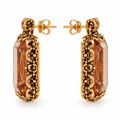 Rose Copper Crystal Filigree Statement Earrings