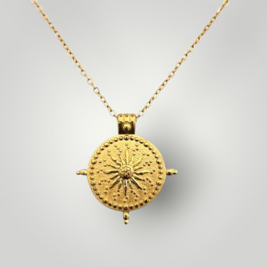 Solaris Sunburst Medallion Necklace - 18ct Gold Plated Stainless Steel