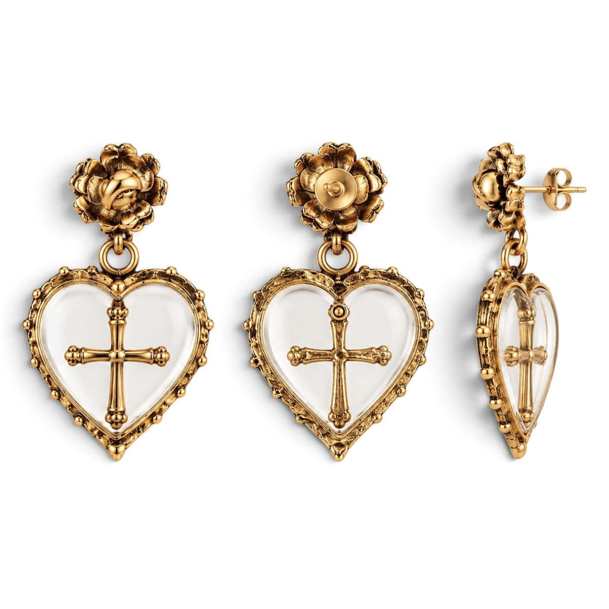 Crystal Cross Heart Earrings