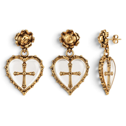Crystal Cross Heart Earrings