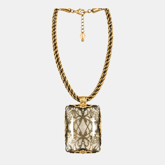 Clear Crystal Filigree Pendant Necklace