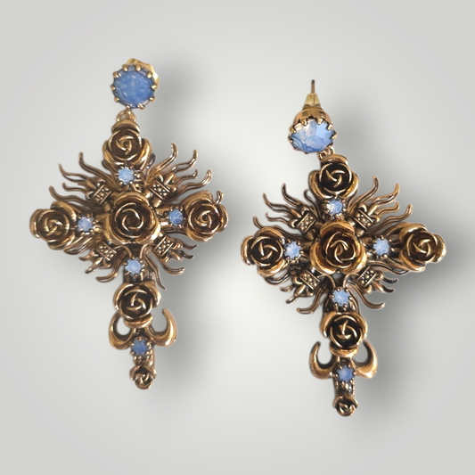 Sacred Cross Earrings – Blue Swarovski